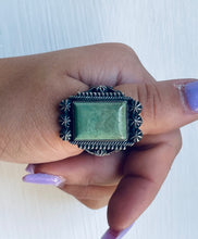 Load image into Gallery viewer, Size 12 Stunning Sterling Silver and Genuine Turquoise Rectangle Ring