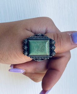Size 12 Stunning Sterling Silver and Genuine Turquoise Rectangle Ring