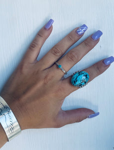 Size 9 Stunning Sterling Silver and Genuine Turquoise Ring