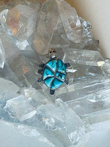 Size 8 Vintage Sterling Silver Turquoise Turtle Ring