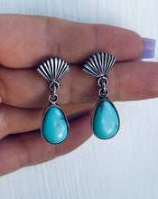 Load image into Gallery viewer, Sterling and Genuine Turquoise Fan Earrings