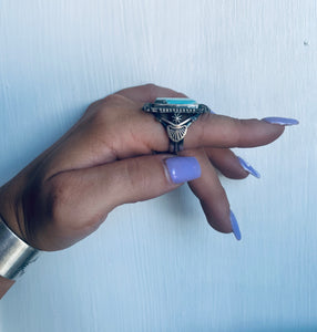 Size 9 Stunning Sterling Silver and Genuine Turquoise Rectangle Ring