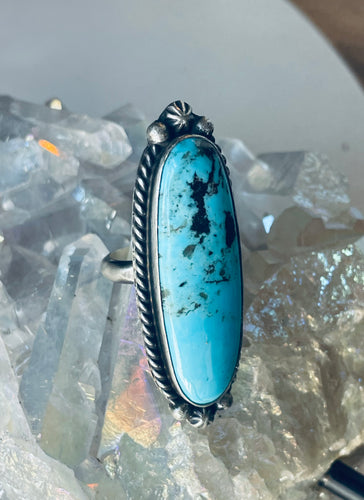 Size 9 Stunning Sterling Silver and Genuine Turquoise Ring