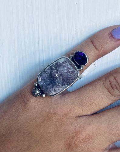 Size 6 Boho Sterling Silver and Amethyst Ring
