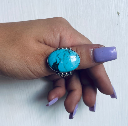 Size 12 Stunning Sterling Silver and Genuine Turquoise Ring
