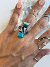 Load image into Gallery viewer, Size 8 MOP, Onyx and Turquoise Vintage Ring