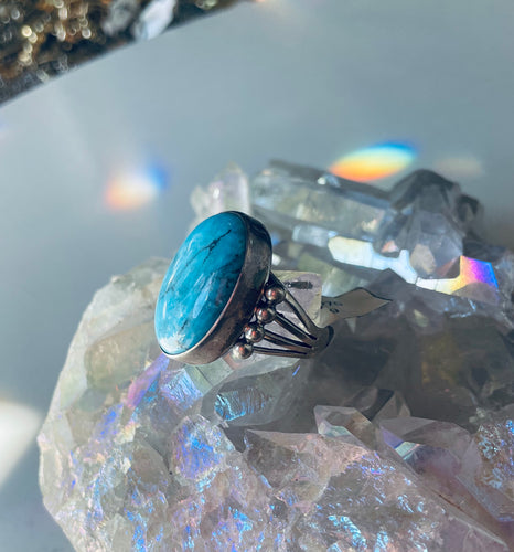 Size 9 Stunning Sterling Silver and Genuine Turquoise Ring