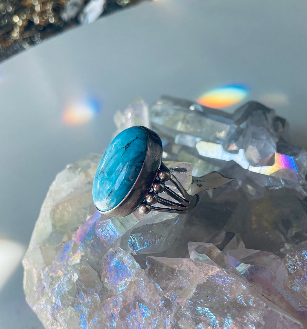 Size 9 Stunning Sterling Silver and Genuine Turquoise Ring
