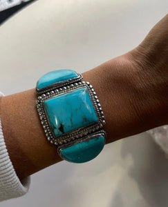 Boho Vintage Sterling Silver and Turquoise Nugget Cuff