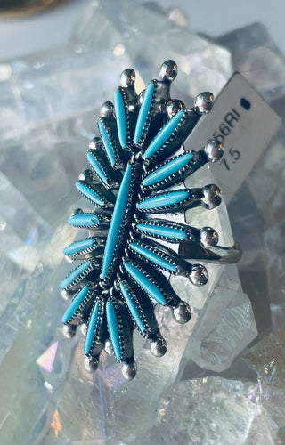 Size 7.5 Stunning Sterling Silver and Genuine Turquoise Ring