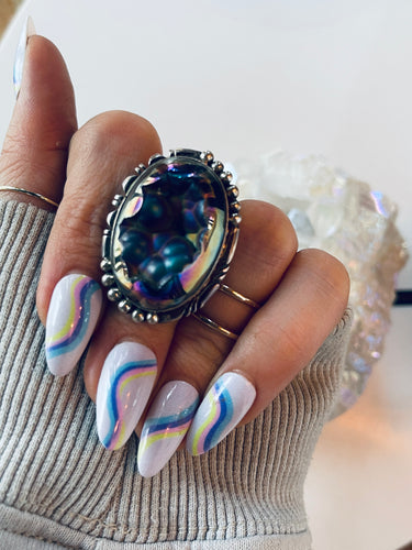Size 5.5 Tourmalated Purple Druzy Ring