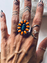 Load image into Gallery viewer, Sterling Silver with Spiny Oyster and Genuine Turquoise Blossom Ring