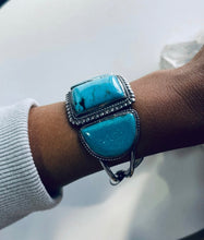 Load image into Gallery viewer, Boho Vintage Sterling Silver and Turquoise Nugget Cuff