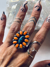 Load image into Gallery viewer, Sterling Silver with Spiny Oyster and Genuine Turquoise Blossom Ring