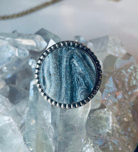 Size 7 Stunning Sterling Silver and Druzy Circle Ring