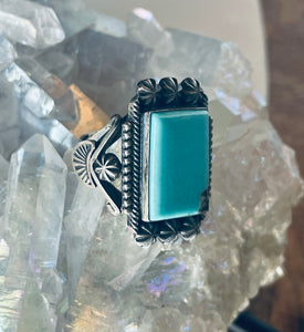Size 9 Stunning Sterling Silver and Genuine Turquoise Rectangle Ring