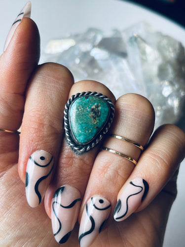 Size 8 Vintage Turquoise and Sterling Silver Ring