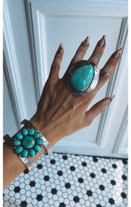 Size 8 Grand Sterling Silver and Genuine Turquoise Ring