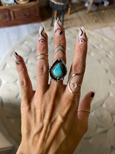 Size 8 Vintage Sterling Silver and Genuine Turquoise Shadowbox Ring