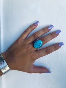 Size 9 Stunning Sterling Silver and Genuine Turquoise Ring