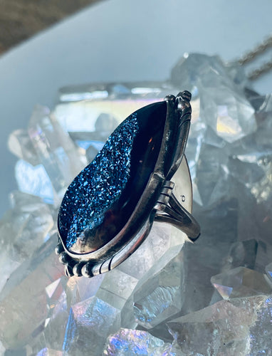 Size 6 Stunning Sterling Silver and Druzy Ring