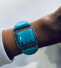 Load image into Gallery viewer, Boho Vintage Sterling Silver and Turquoise Nugget Cuff