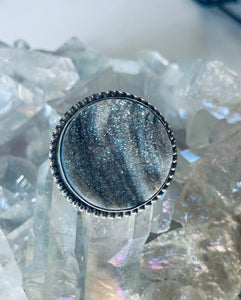 Size 6 Stunning Sterling Silver and Druzy Circle Ring