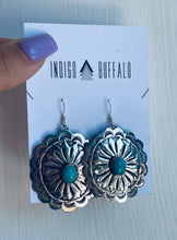 Load image into Gallery viewer, Sterling and Genuine Turquoise Concho Earrings