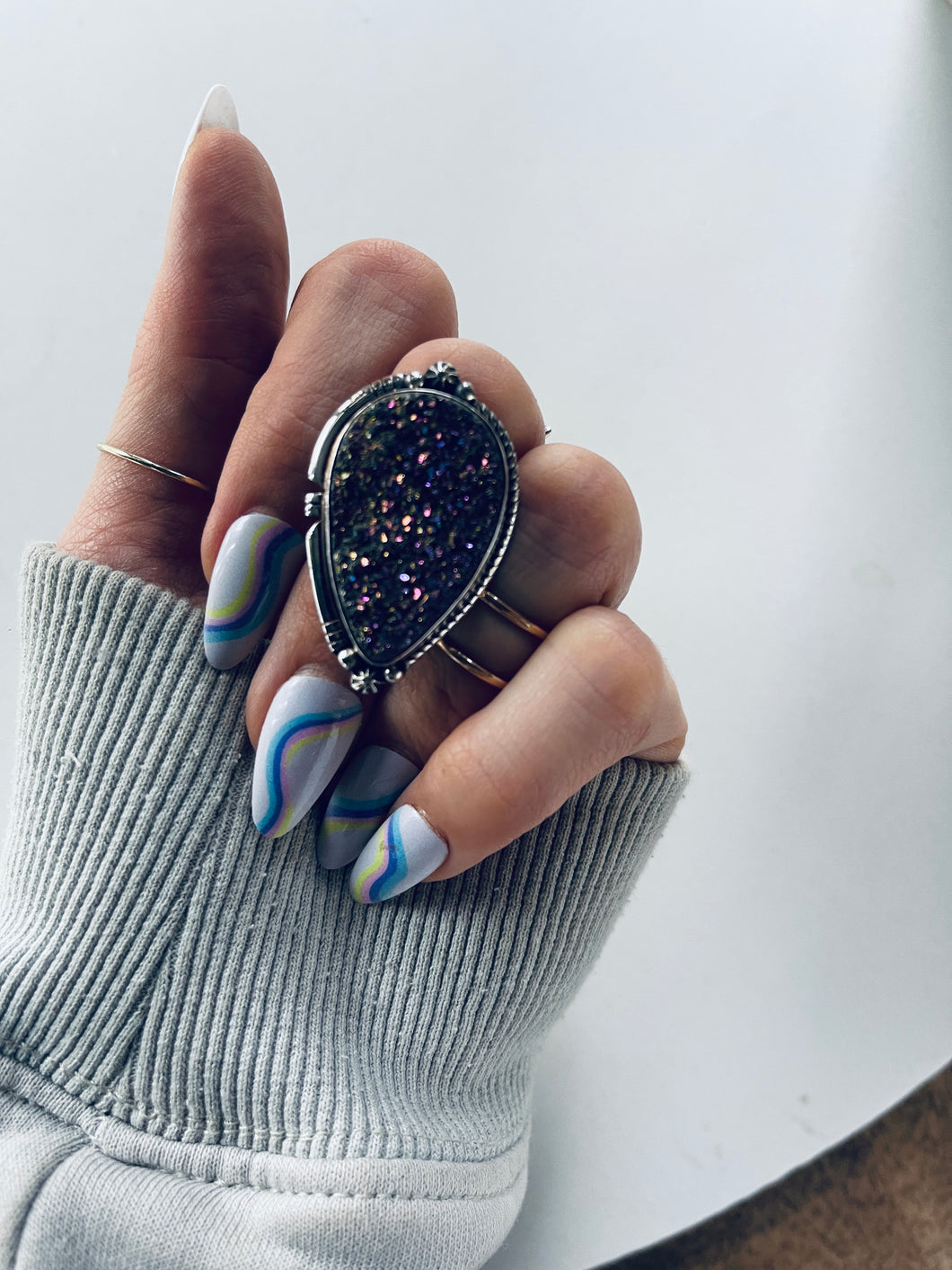 Size 5.5 Grape Tourmalated Druzy and Sterling Ring