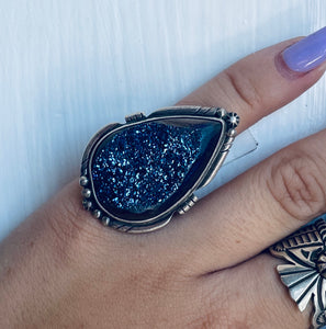 Size 6 Stunning Sterling Silver and Druzy Ring