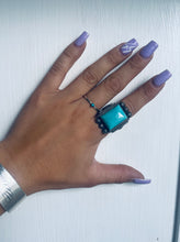 Load image into Gallery viewer, Size 9.5 Stunning Sterling Silver and Genuine Turquoise Rectangle Ring