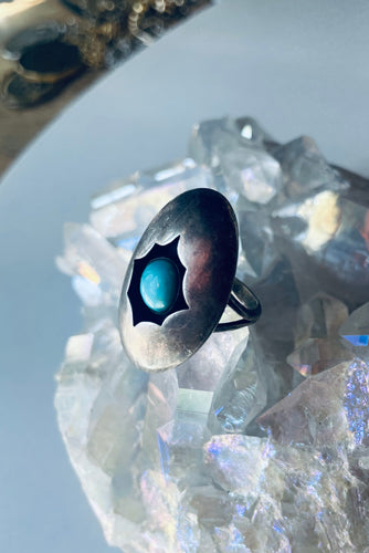 Size 7 Vintage Sterling Silver and Turquoise Shadowbox Ring