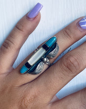 Load image into Gallery viewer, Size 7 Vintage Turquoise, MOP, Onyx and Sterling Silver Ring