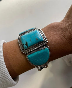Boho Vintage Sterling Silver and Turquoise Nugget Cuff