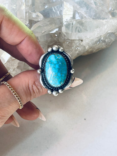 Size 7 adjustable Turquoise and Sterling Silver Ring