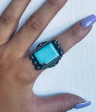 Load image into Gallery viewer, Size 9 Stunning Sterling Silver and Genuine Turquoise Rectangle Ring