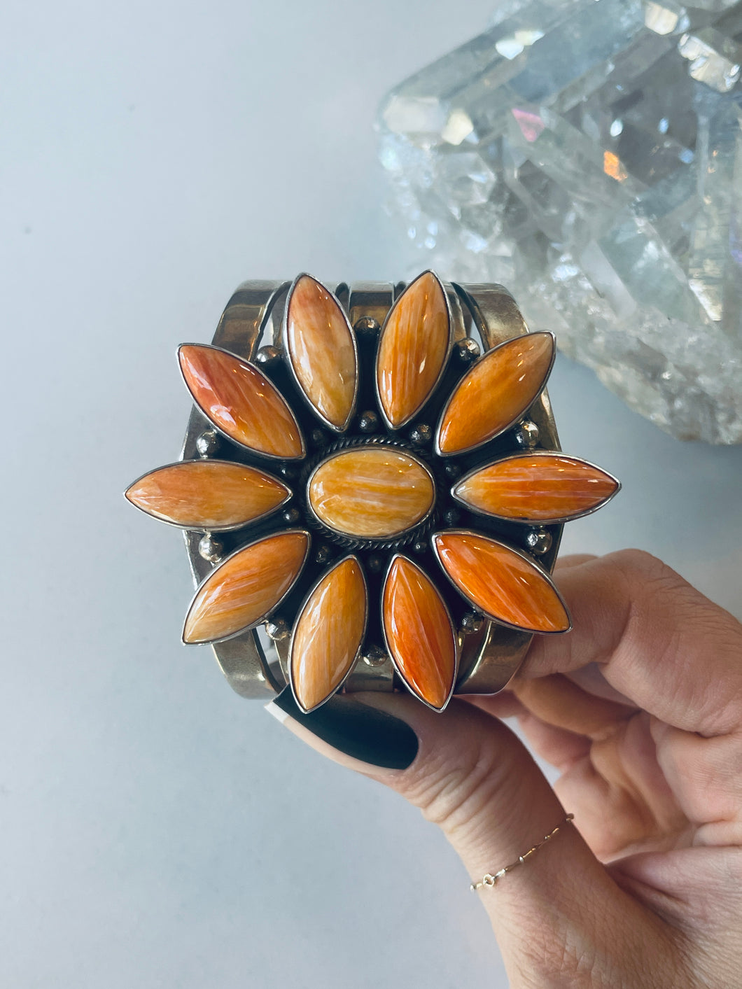 Beautiful Huge Sterling Silver and Spiny Oyster Cuff