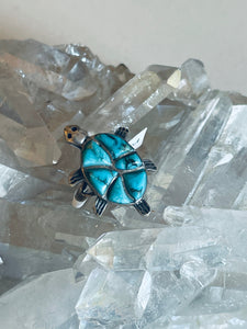 Size 8 Vintage Sterling Silver Turquoise Turtle Ring