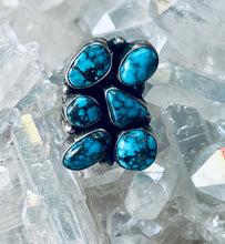 Load image into Gallery viewer, Stunning Sterling Silver and Genuine Turquoise Cluster Ring