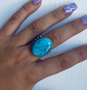 Size 9 Stunning Sterling Silver and Genuine Turquoise Ring