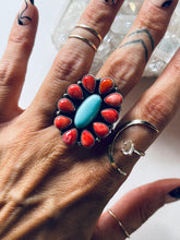 Load image into Gallery viewer, Sterling Silver and Genuine Turquoise Blossom Ring