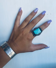 Load image into Gallery viewer, Size 9 Stunning Sterling Silver and Genuine Turquoise Rectangle Ring