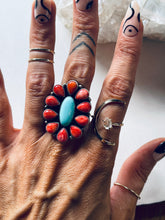 Load image into Gallery viewer, Sterling Silver and Genuine Turquoise Blossom Ring