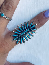 Load image into Gallery viewer, Size 8.5 Stunning Sterling Silver and Genuine Turquoise Ring