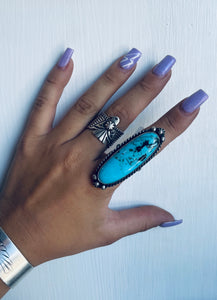 Size 9 Stunning Sterling Silver and Genuine Turquoise Ring