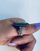 Load image into Gallery viewer, Size 12 Stunning Sterling Silver and Genuine Turquoise Rectangle Ring