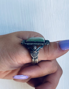 Size 12 Stunning Sterling Silver and Genuine Turquoise Rectangle Ring