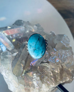Size 9 Stunning Sterling Silver and Genuine Turquoise Ring