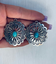 Load image into Gallery viewer, Sterling and Genuine Turquoise Concho Earrings