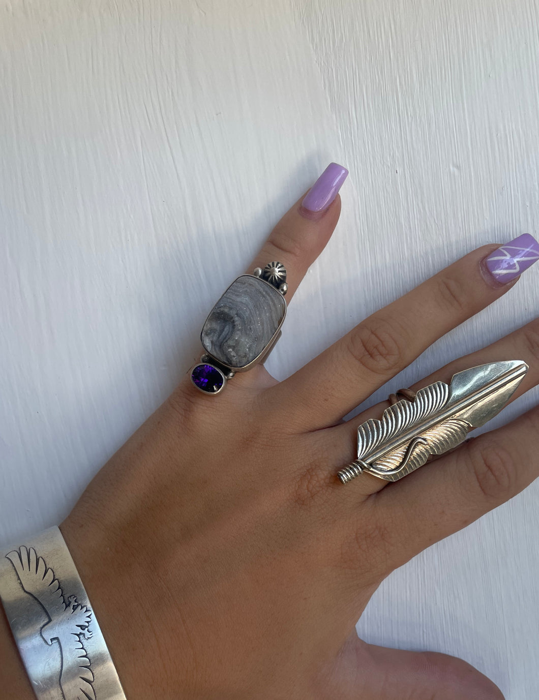 Size 6 Boho Sterling Silver and Amethyst Ring